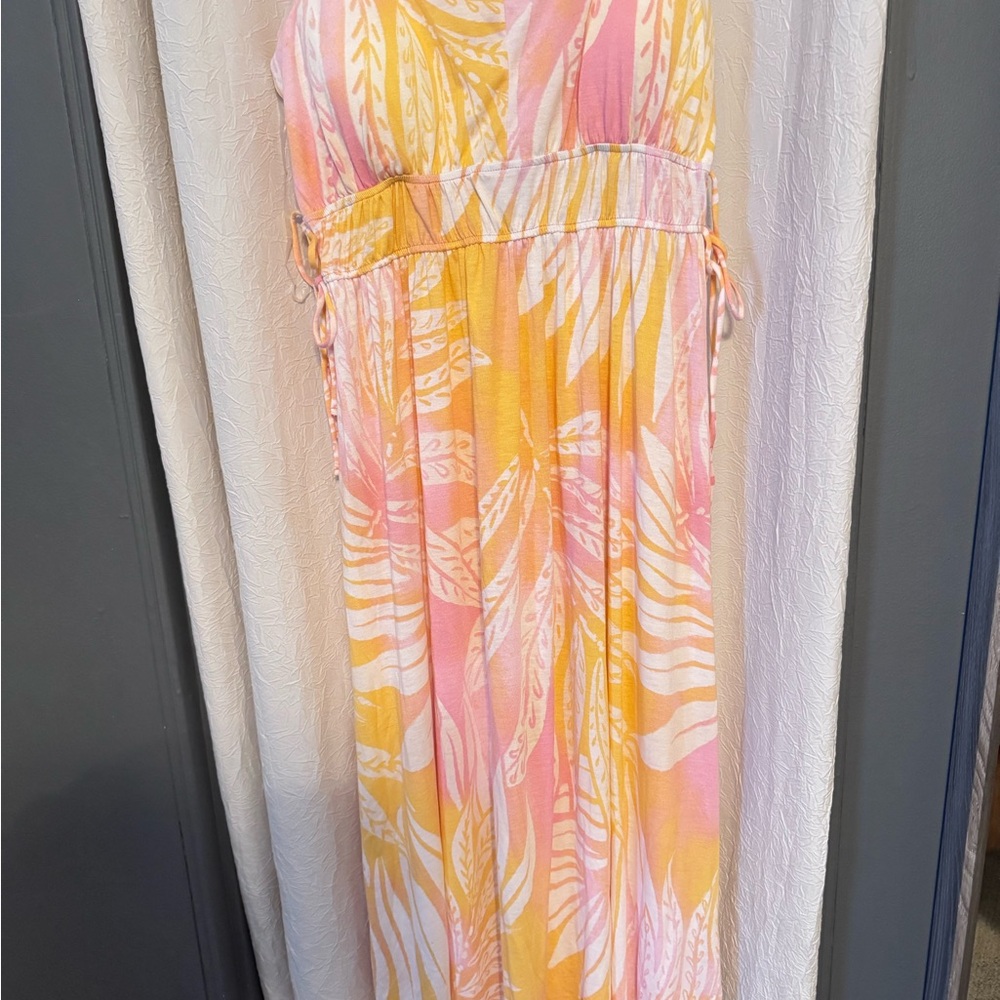 Tropical Pink and Yellow Maxi Dress